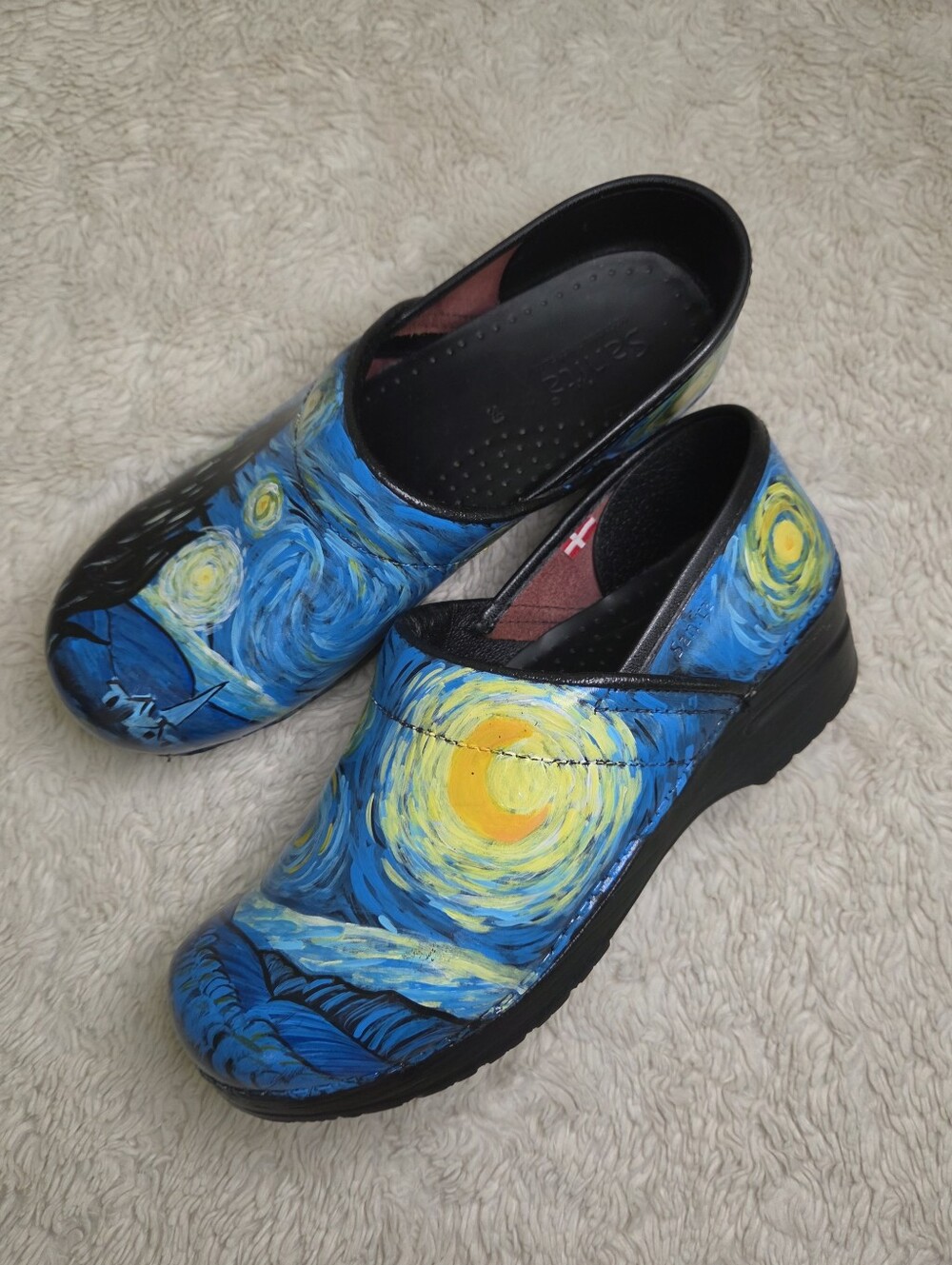 Women's Sanita Van Gogh Starry Night Art Print Clogs Shoes Sz 39